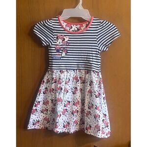 Disney Minnie Mouse Girls Dress Size 5 Navy Stripe Red Bow Character Dress NWT